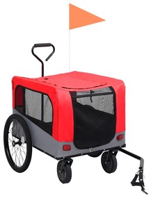 Rimorchio bici animali carrello jogging rosso e grigio