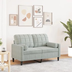 Divano A 2 Posti Con Cuscini Grigio Chiaro 120 Cm İn Velluto /