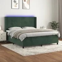 Letto a Molle con Materasso e LED Verde Scuro 160x200cm Velluto 3139454