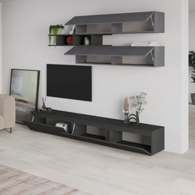 Parete Attrezzata 206 Cm Base TV E Pensili Antracite E Cemento Venus