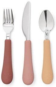 Posate per bambini rossa/color salmone in silicone 3 pz Rose Mix – Cam Cam Copenhagen