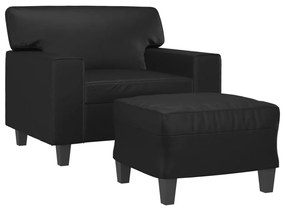 Poltrona con poggiapiedi nero 60 cm in similpelle