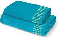 Coppia asciugamani spugna viso e ospite turchese con bordatura
