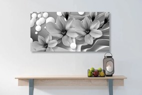Quadro su tela – Magnolia in bianco e nero su sfondo astratto