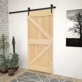 Porta Scorrevole Con Set Hardware 80x210 Cm İn Legno Di Pino /