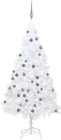 Albero di Natale Preilluminato con Palline Bianco 150 cm PVC