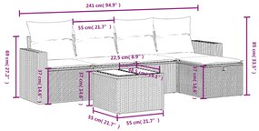 Set Divano da Giardino 6 pz con Cuscini Grigio in Polyrattan