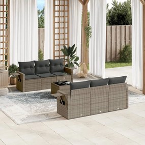 Set divani da giardino 7 pz con cuscini grigio in polyrattan