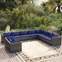 Set Divani da Giardino 10 pz con Cuscini in Polyrattan Grigio 3102518