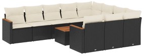 Set Divani da Giardino 11 pz con Cuscini in Polyrattan Nero