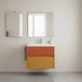 Mobile da bagno sospeso sotto lavabo Niwa 2 cassetti L 59.5 x H 50 x P 45.5 cm senape e paprika cannettato