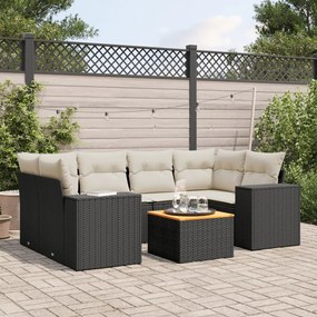 Set divani da giardino con cuscini 7pz nero polyrattan