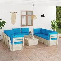 Set Divani da Giardino su Pallet 9 pz con Cuscini Legno Abete cod mxl 39918