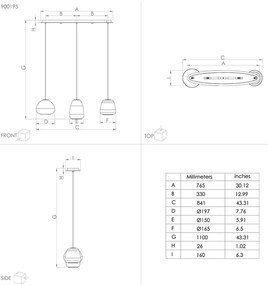 Lampadario Contemporaneo Aguilares 3 Luci Metallo Nero