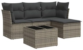 Set Divano da Giardino 5 pz con Cuscini Grigio in Polyrattan