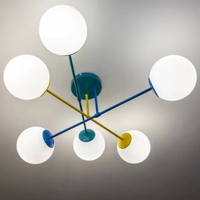 Lampadario a plafone MOON 6xE27/15W/230V turchese/giallo/blu