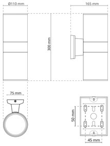 Applique Cilindrica Bidirezionale XL, IP54, Con 2 basi E27 - Bianca Base E27