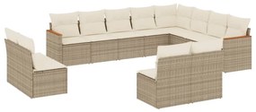 Set divani da giardino 12 pz con cuscini beige in polyrattan