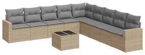 Set divano da giardino 10 pz con cuscini beige in polyrattan