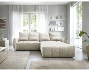 Divano angolare beige allungabile/con contenitore (con penisola a destra/con chaise lounge) e rivestimento in velluto Campo – ELTAP