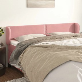 Testiera Ad Orecchio Rosa 163x23x78/88 Cm İn Velluto /