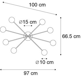 Plafoniera moderna nera 8 luci vetro fumé - ATHENAS