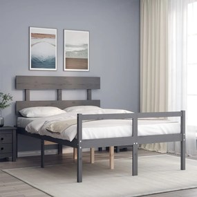 Letto per Anziani con Testiera Grigio 140x190 cm Legno Massello