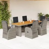 Set da Pranzo da Giardino 7 pz con Cuscini in Polyrattan Grigio 3277610