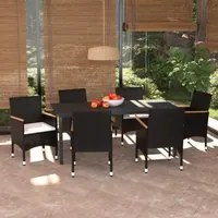 Set da Pranzo per Giardino 7 pz con Cuscini Polyrattan Nero cod mxl 43444