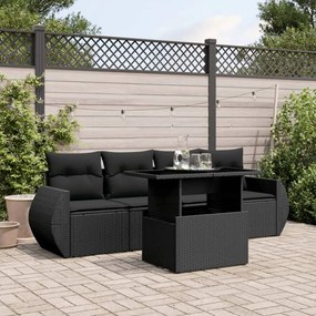 Set divani da giardino 5 pz con cuscini in polyrattan nero