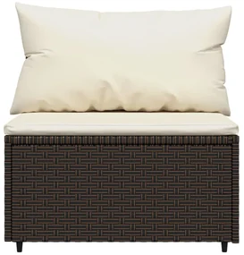 Divano centrale da giardino con cuscini in polyrattan marrone