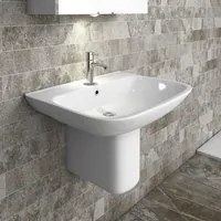 Lavabo sospeso 65 cm con semicolonna in ceramica bianco lucido