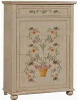 Cassettiera in legno shabby avorio pennellato decori 102x44x142