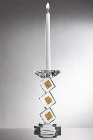 RANOLDI candeliere in cristallo mosaico con finitura oro h 27 cm