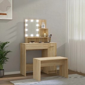 Set tavolo da toeletta con led rovere sonoma legno multistrato