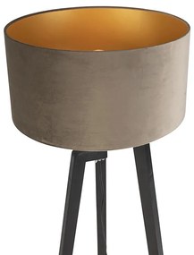 Lampada da terra treppiede nera con paralume color tortora e oro 50 cm - Puros
