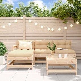 Set divani da giardino 5 pz con cuscini in legno massello