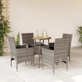 Set Pranzo Giardino 5 Pz Con Cuscini Grigio Polyrattan Acacia /