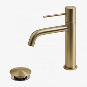 Set Rubinetto Lavabo E Valvola Di Scarico In Ottone Per Lavello Tipo Click-clack Con Troppopieno Orveta Dorato & ↑20 Cm - Sklum