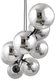 Lampadario Contemporaneo 6 Luci Durga In Acciaio Nero E Sfere In Vetro Fumè