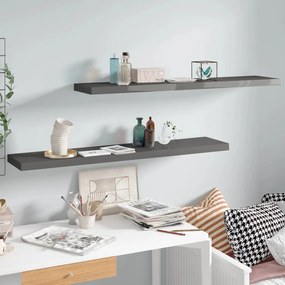 Scaffali A Parete 2 Pz Grigio Lucido 120x23,5x3,8 Cm İn Mdf /