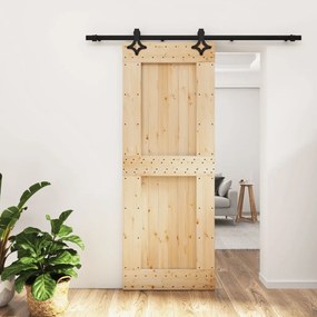 Porta Scorrevole Con Set Hardware 80x210 Cm Legno Massello Pino /