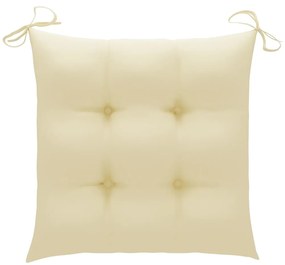 Sedia a dondolo con cuscino bianco crema in legno di teak
