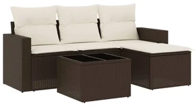 Set divano da giardino 5 pz con cuscini marrone in polyrattan