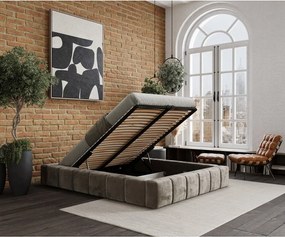 Letto matrimoniale imbottito beige con spazio contenitivo e rete 180x200 cm Aruba L - Maison de Rêve