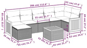 Set divani da giardino con cuscini 8 pz nero in polyrattan