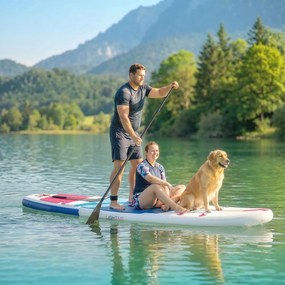 Tavola Sup Gonfiabile 305x89x15 cm con Sedile Pagaia e Accessori in Plastica ed EVA Blu Rosso Rosa...