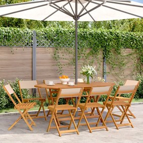 Sedie da giardino pieghevoli 8pz beige tessuto e legno massello