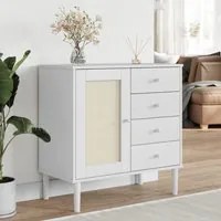 Credenza SENJA Aspetto Rattan Bianco 80x40x80 cm Massello Pinocod mxl 108294