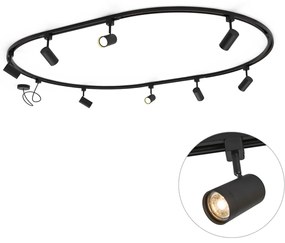 Sistema di illuminazione a binario moderno con 8 faretti neri, monofase, ovale, 200 cm - Iconic Jeana